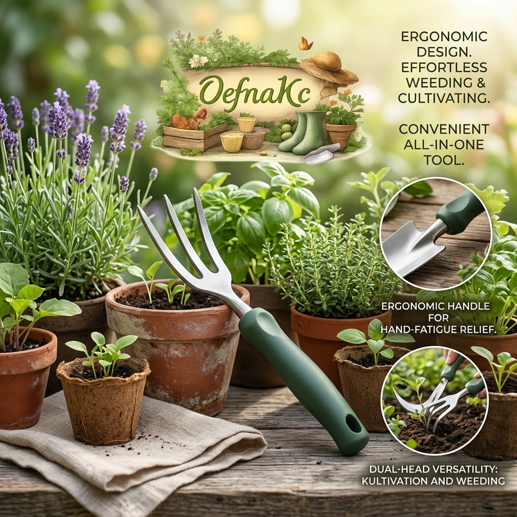 Oefnakc Dual-Head Garden Hand Tool β 2-in-1 Weeder & Cultivator with Ergonomic Handle, Heavy-Duty Stainless Steel Gardening Tool for Weed Removal, Soil Aeration & Planting Herbs